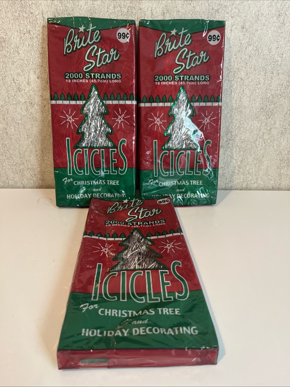 Bright Star Icicles 18 inches 2000 Strands Christmas Tree Silver Decor 3 Packs